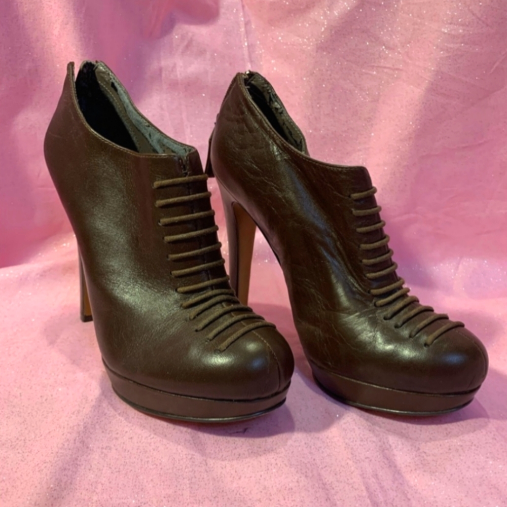 MRKT Leather Antique Heeled Ankle Booties 8 Dark Brown